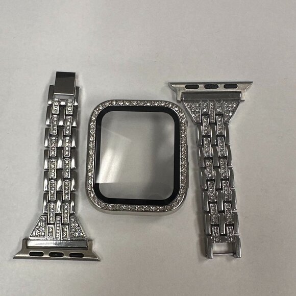 Bling Rhinestone Apple Watch Band & Protective Case Set - 40mm Silver - Picture 2 of 4